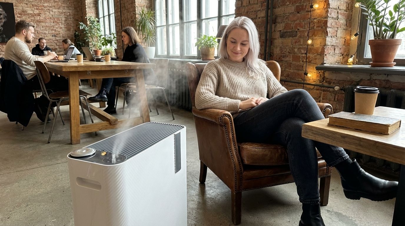 Sanitify air purifier device showing HEPA H13 and probiotic filtration system