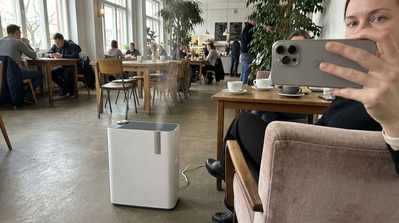 Sanitify smart monitoring LED interface displaying real-time air quality data